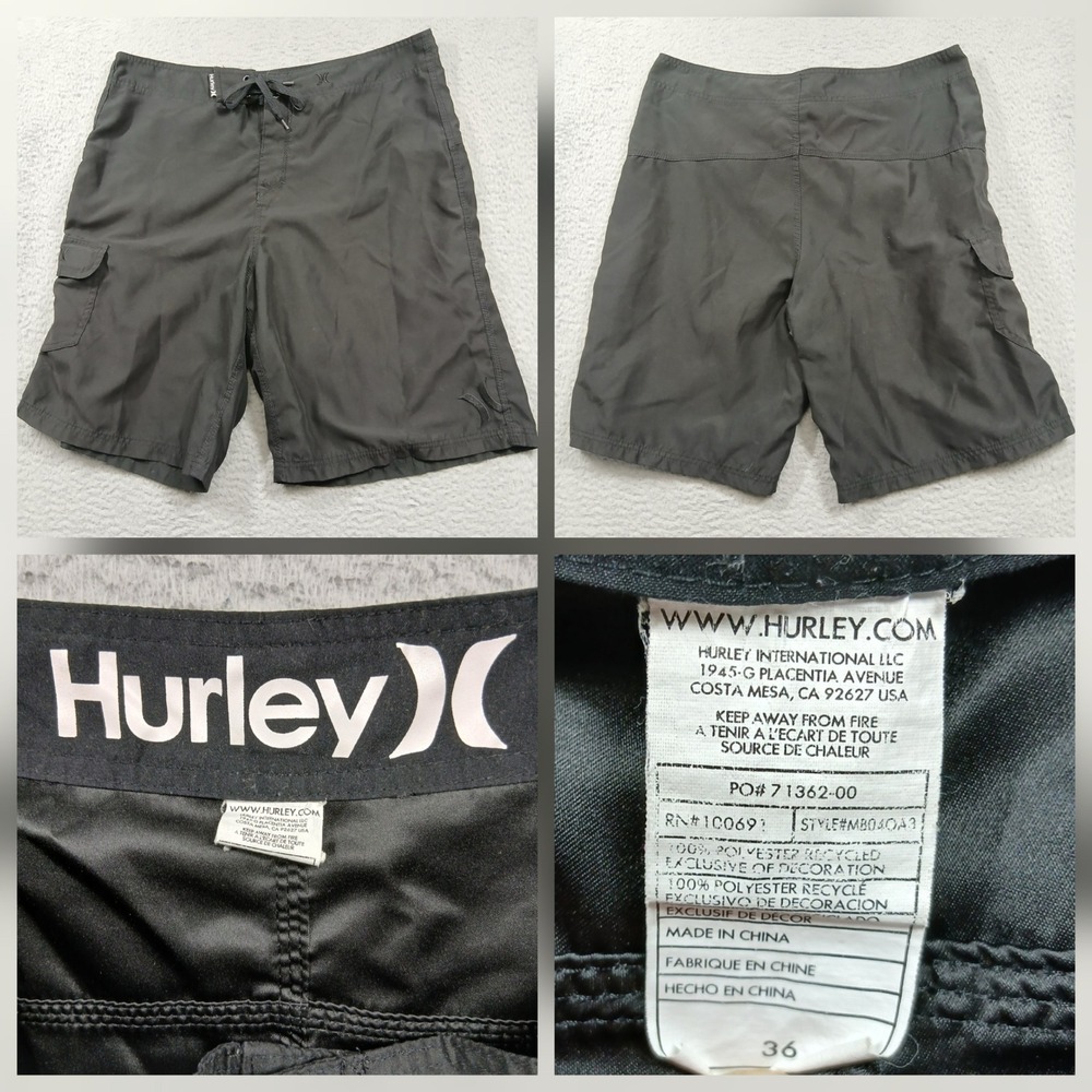 Hurley Board Shorts Men's 36 Gray Surf Swim‎ Trunks Drawstring